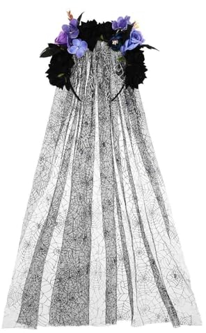 IYOU Haarreif Dia de los muertos Halloween Stirnband mit Schleier Schwarze Blume Haarbänder Festival Karneval Haarschmuck für Damen