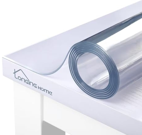 Longing Home Transparent Nappe,Film de Protection pour Table en PVC Transparent -2 mm,Bord biseauté est imperméable, ce Qui la Rend Facile à Nettoyer