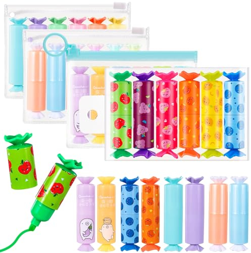 Smivyhp 24 Stück Mini Textmarker, Mitgebsel Stifte Bonbon Textliner Stifte Für Kinder Schüler-6 Farben, Lustige Schreibwaren Highlighter Schule Mitgebsel-Füllungen(Mischstil)