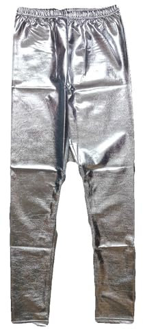 krautwear Damen Mädchen Leggings Leggins Metallic Glänzend Wet Look Latex Kunstleder Partylook (Silber-LXL)