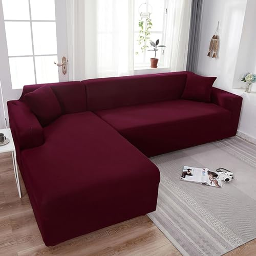 FEEGAR Sofabezug L U Form Eck Stretch Sofa/Couch überzug, Universal Couchbezug, Sofa überzug Für 1/2/3/4 Sitzer, Couch überzug Sofaschoner(L Form Ecksofa Erfordert Zwei),Red 2,2 Seater