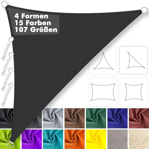 Sonnensegel Dreieckig Rechtwinklig 4.6x4.6x6.5m Wasserdicht im Viele Größe und Farben, PES Polyester, Sonnenschutz 95% UV Schutz, Reißfest Wetterfest für Terrasse Garten Balkon- Schwarz