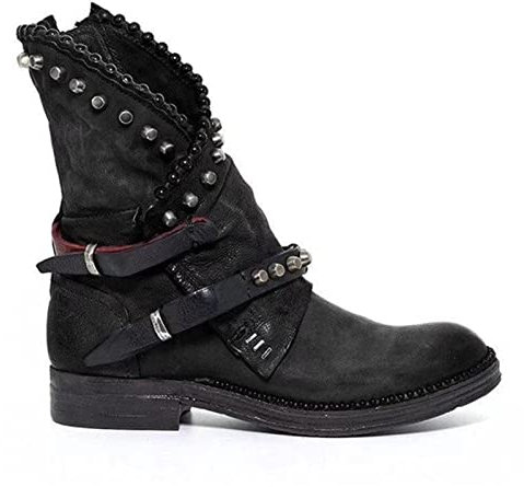 Cachorro 1 Paio di Stivali Corti da Donna Vintage, Stivaletti in Pelle retrò Steampunk Medievale, Stivali con Tacco Basso A Punta Rivettati Cavaliere Costumi Accessori Moto,Nero,40