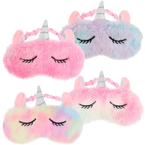 patinadrift 4 Stück Schlafmaske Kinder Mädchen Einhorn Lustig Schlafmaske Karikatur Einhorn Schlafmasken Geschenke für Schlafen, Reisen, Geburtstag, Übernachtungsparty, Schulanfang