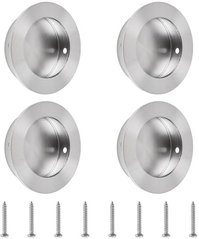 MOROBOR Closet Door Finger Pulls, 4PCS Sliding Closet Door Hardware Handles Stainless Steel Sliding Door Pulls Round Flush Recessed Cabinet Handles (Brushed Silver/2 Inch)