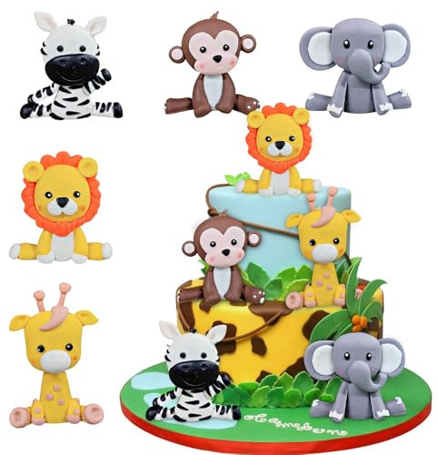 Morofme Jungle Safari Animal Cake Topper Jungle Wild Themed Cake Decorations Safari Animal Cake Decor Lion Giraffe Monkey Elephant Zebra Cupcake Topper for Birthday Baby Shower Party Supplies