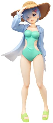 Anjinguang Anime Rem Figur Statue Remu Actionfigur Strohhut Badeanzug Modell Cartoon Desktop Ornamente Raumdekor Geschenke PVC 21 cm