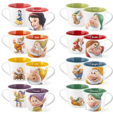 Home - Siete enanitos, juego de 12 tazas de desayuno jumbo Siete enanitos POP, 420 cc, personajes surtidos, New Bone China, aptas para lavavajillas y microondas