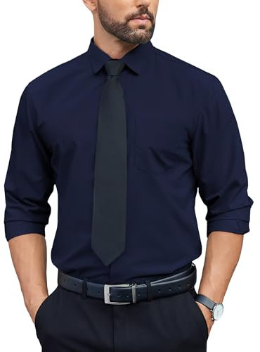 COOFANDY Mens Dress Shirts Long Sleeve Wrinkle Free Button Down Shirts Formal Business Shirt, Dark Blue, 3XL