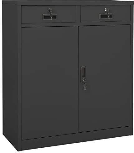 Capwee Meuble de Rangement Bureau avec tiroirs Casier de Rangement Metal Armoire Metallique Armoire avec Serrure pour Bureau Salon Garage-Anthracite-90x40x102 cm-2