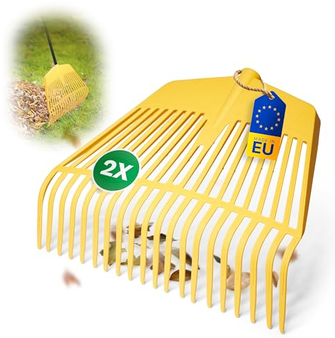 Novatool Laubbesenkopf, 2 in 1 Kombigerät, Laubbesen und Laubgabel mit 20 Kunststoff-Zinken, Arbeitsbreite 45cm, Laubrechen, Gartenbesen, Rasenrechen, Harke für Gartenabfall, Gartengerät ohne Stiel