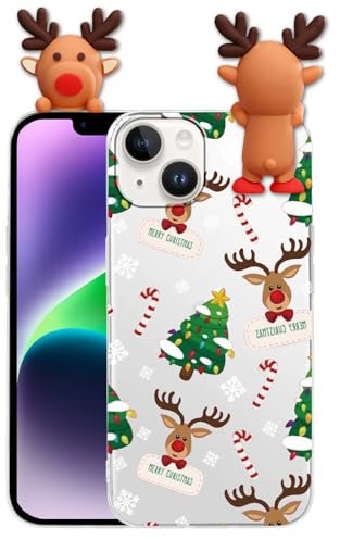 ZhuoFan Noël Coque pour iPhone 13 Mini Coque - 5,4'', Souple Transparent Silicone TPU Noël Étui Christmas Wapiti 3D Poupée Motif Antichoc Housse de Protection Bumper Case pour iPhone 13 Mini