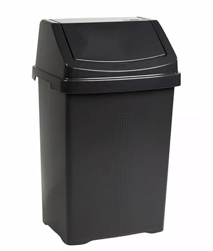 Vivo Technologies 25L Premium Plastic Family Kitchen Swing Bin,Plastic Swing Top Rubbish Waste Bin with Swing Lid For Home, Garden, Kitchen, Office and Bathroom,Waste Paper Basket Rubbish Trash Black