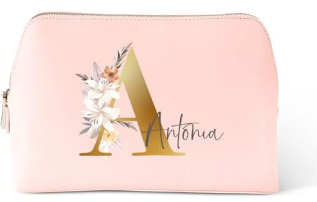 Love Faith Personalisierte Kosmetiktasche – Individuelle Kulturtasche mit Initiale & Namen – Robuster und Praktischer Kulturbeutel (Pink, Groß)