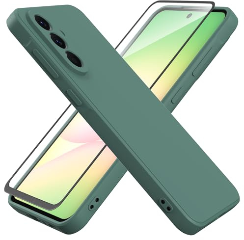 HHUIWIND Funda compatible con Samsung Galaxy A56 5G (6,7 pulgadas) con protector de pantalla 9D, funda de silicona líquida suave TPU resistente a los golpes – verde oscuro