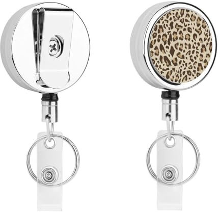 Brauner Leopard Schlüsselanhänger Ausziehbar Schlüsselrolle Schlüsselband Mit Karabiner Ausweishülle 5.5x4cm