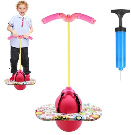Pogo Stick für Kinder, Hüpfball mit Griff, Hüpfstange Erwachsene, 100 kg Tragfähigkeit, Gartenspielzeug Kinder, Outdoor Bouncing Ball, Bewegungsspiele für Gleichgewichtstraining, Sport (Rosa)