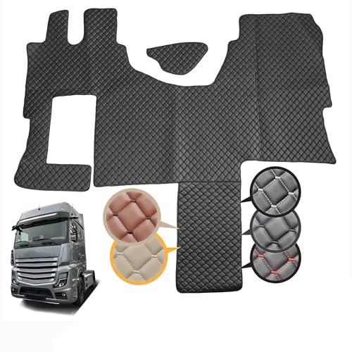 Fußmatten LKW Öko-Leder passend für Actros SOLOSTAR MP4 MP5 SOLOSTAR Actros L Truck Zubehör, mit Automatikgetriebe, Gesteppte Fußmatten (Schwarz)