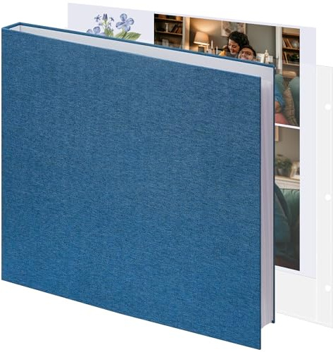 Vienrose Scrapbook 30 x 30 cm Großes Fotoalbum mit 3 Ringen Leineneinband DIY Scrapbook mit 30 Blättern Plastikhüllen 60 Seiten Blanko Weiße Innenseiten für Hochzeit Geburtstag Baby Reisen Blau