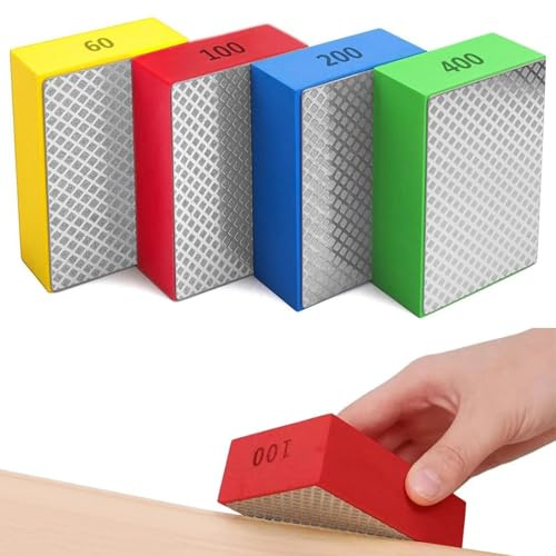 Zyiphor 4 Pièces Cale a Poncer Carrelage, Tampons de Polissage Diamant à Main, Éponges de Ponçage, Pour Ponçage, Meulage & Polissage du Carrelage, Céramique, Pierre, Granit, Marbre(60# 100# 200# 400#)
