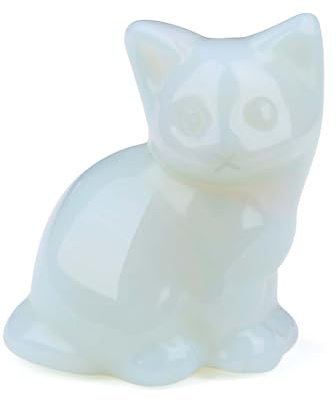 QINJIEJIE Opalite Crystal Cat Figurine Crystal Gifts for Women | Good Luck Cat Themed Gift Cats Statue Home Office Desk Decor, Spiritual Gifts for Cats Lovers Men Christmas 1.5
