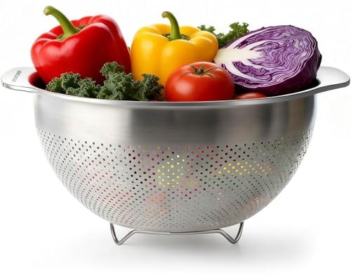 Greentainer Stainless Steel Colander Strainer Bowl -4.75L Advanced Sturdy Base Wide Handle Dishwasher Safe for Drainage & Rinsing/Vegetable/Fruit/Rice,Durable Pasta Strainer & Drain Basket