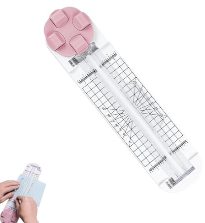 Papierschneider mit Schieber,4 In 1 Paper Cutter,4-in-1 Multifunktioneller Papierschneider,Tragbarer Papier Schneidemaschine für Scrapbooking, Kartenherstellung, Basteln & Heimwerken(Rosa)