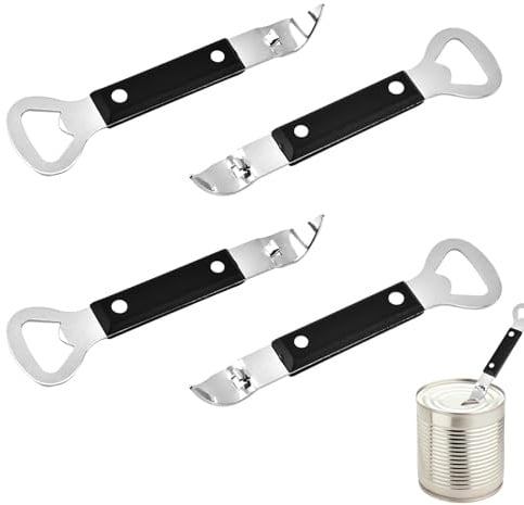 4PCS Stainless Steel Manual Can Opener - Black Magican Army Bottle Opener and Punch for Beer, Beverages - Camping and Traveling Tool