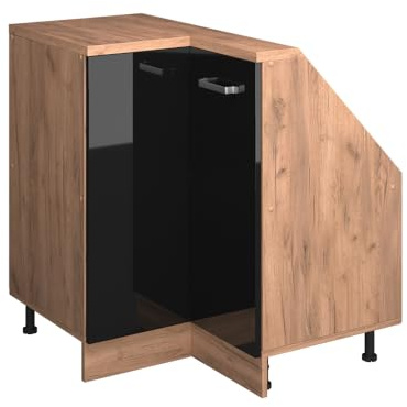 Vicco Dachschrägen-Eckschrank Rion, Schwarz Hochglanz/Goldkraft Eiche | B75.6 x T46 cm, mit 1 Tür, platzsparend für Dachschrägen