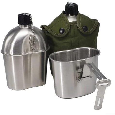 LatoYard Edelstahl Feldflasche Set mit Becher und Nylontasche für Camping, Wandern und Kochen im Freien