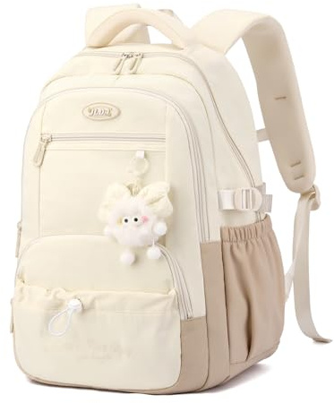 Lutuan Schulrucksack Mädchen Teenager, Wasserabweisend Schulranzen Kinder | Große Kapazität Schul Taschen für Mädchen 9-16 Jahre, Lässiger Rucksack mit Trolley-Schlaufe, Braun