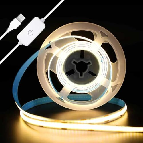PERVADEO COB LED Streifen 1M Warmweiß 3000K USB Dimmbar LED Strip 320LEDs/m 5V Selbstklebend LED Light band für TV LED Hintergrundbeleuchtung Hängeschrankunterbeleuchtung