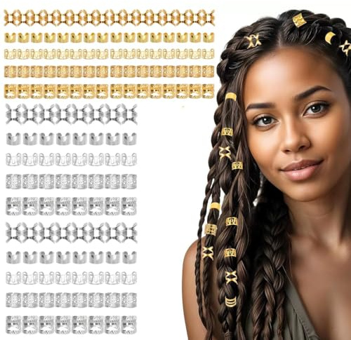 160 piezas Dreadlocks Joyas para el cabello, joyería para el cabello, cuentas ajustables de metal para festivales, adornos dorados para trenzas, anillos de cabello dorados, accesorios Dreadlock