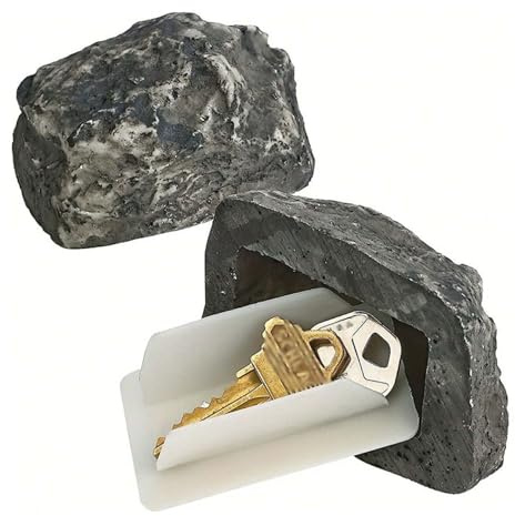 Licsaliwe Verstecken Sie einen Schlüssel, 2 Stück, lebensechter Rock-Schlüsselversteck – wasserdichter Rock-Geheimnishalter für den Außenbereich, Garten, Hof