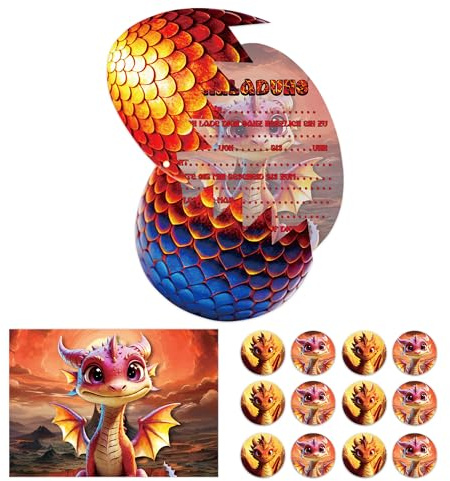Glamifyr 12× Dino Einladungskarten Kindergeburtstag – Drachenei Einladungskarten Set für Jungen, inkl. 12 Umschläge & 12 Sticker, Dinosaurier Party Einladungen