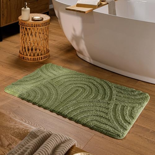 Wecon Home Badteppich Fiete, 70 x 120 cm, reseda grün | Hoch-Tief-Struktur, waschbar 30°C, rutschhemmend