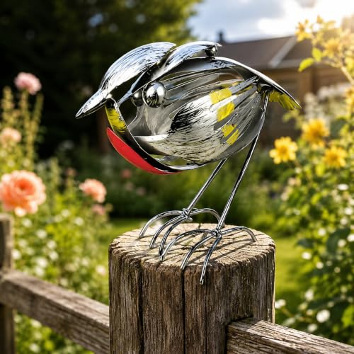 Robin Garden Ornaments, Metal Robin Garden Ornament, Robin Garden Stake, Scrap Metal Art Sculpture with Fork Spoon Cutlery Design, Handcrafted Weatherproof Garden Bird Decor Statue, Gift Bird Lovers