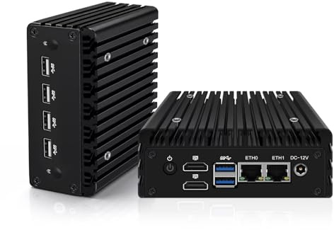 ROUAFWIT Micro Firewall Appliance, Fanless Mini PC N100 4C/4T, 2x 2.5 GbE i226V LAN,AES-NI,DDR5 32G SSD 1TB NVME Router Netzwerk Security 6USB/2HD Dual Display