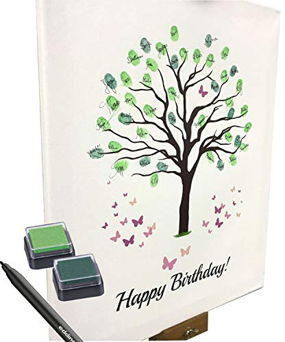 KATINGA Leinwand Zum Geburtstag - Motiv Baum - als Gästebuch für Fingerabdrücke (40x50)