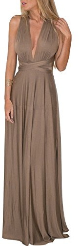 OBEEII Vestido elegante para mujer, de noche, baile, boda, fiesta, sexy, de cintura alta, convertible, para dama de honor, vestido formal de largo maxi Marrón marrón L