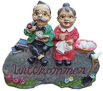 Fachhandel Plus Oma und Opa Willkommen Schild Gartendekoration Figur für Innen und Außen