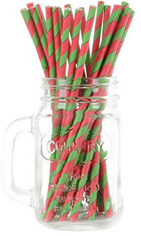 250 Red/Green Stripe Eco Friendly Recyclable Paper Drinking Straws Bright Colours Stripes and Metallic Colours Great for Birthday Wedding Christmas Party Baby Shower Decoration Food Safe Single Use