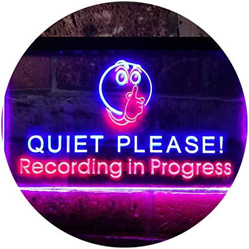 ADVPRO Recording in Progress Quiet Please On Air Studio Dual Color LED Barlicht Neonlicht Lichtwerbung Neon Sign Rot & blau 300 x 210mm st6s32-m0096-rb