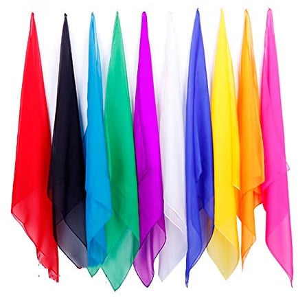 ICECHAN Magisches Seiden-Taschentuch, Zauberer, Jonglierschals, magische Tricks, Bühnenrequisiten, bunt, Seidentuch, klassisches Spielzeug, Zubehör, 5 Stück (15 x 15 cm)