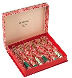 Brandani 52357 Forchettina Cantino Old Gold Set 6 Pezzi Inox Con Manico Ceramica Misure: 15.5 cm