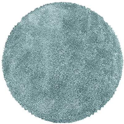 SIMPEX Shaggy Hochflor Teppich Blau 80 cm Rund Extra Weich & Waschbar Jute Rückseite für Fußbodenheizung, Einfarbig & Flauschig für Wohnzimmer & Schlafzimmer