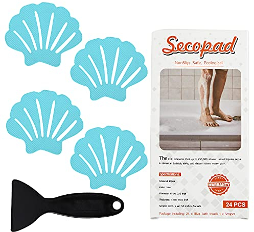 Secopad Adesivi Antiscivolo per Vasca da Bagno, 24 Pezzi, per Vasca da Bagno, Doccia, battistrada Adesivi, Raschietto (Blu)