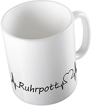 Hellweg Druckerei Huuraa Kaffeetasse Ruhrpott Herzschlag Puls Geschenk Idee Keramik 330ml Kaffee-Becher mit Ferien Region Motiv