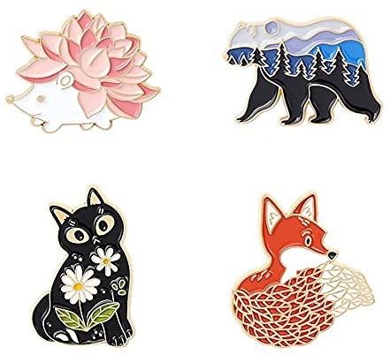 TOSSPER Waldgarten Pin Katze Bär Igel Broschen Tasche Revers Pin Cartoon Tier Abzeichen Schmuck Geschenk