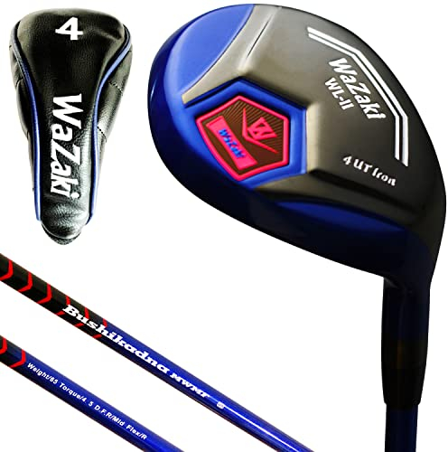 Japan WaZaki Single Hybrid Iron USGA R A Rules Golf Club with Cover,WLIIs Model,Black Blue Finish,No.2, 15 Degree,Mens Regular Flex,65g Graphite Shaft,Standard Length